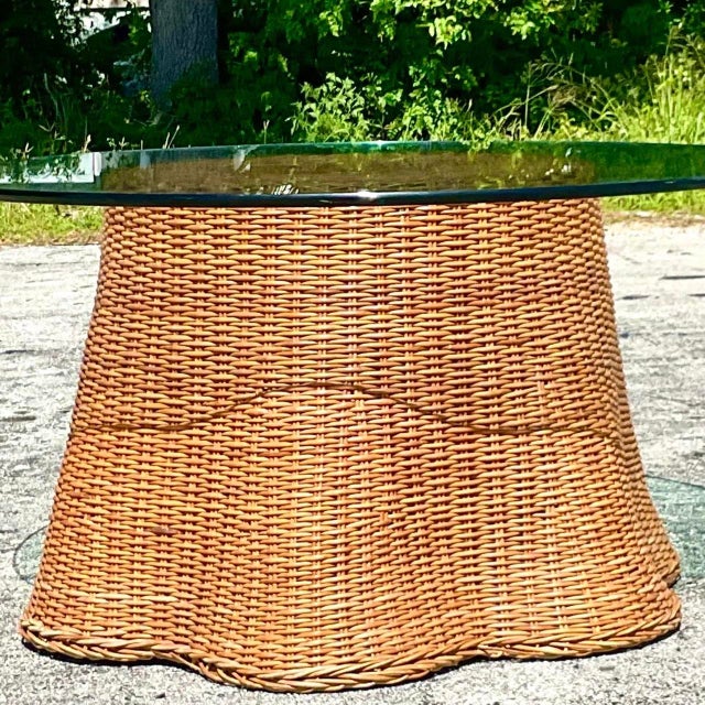 Late 20th Century Vintage Coastal Woven Rattan Ghost Center Hall Table For Sale - Image 9 of 12