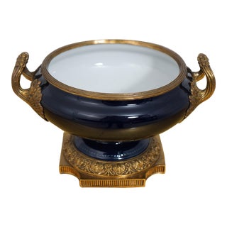 Cobalt Blue Porcelain & Bronze Center Bowl For Sale