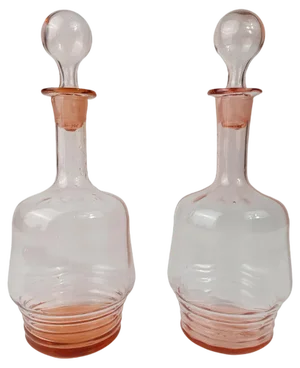 Italian Peach Pink Decanters / Bottles in Handblown Glass, 1930s, Set of 2