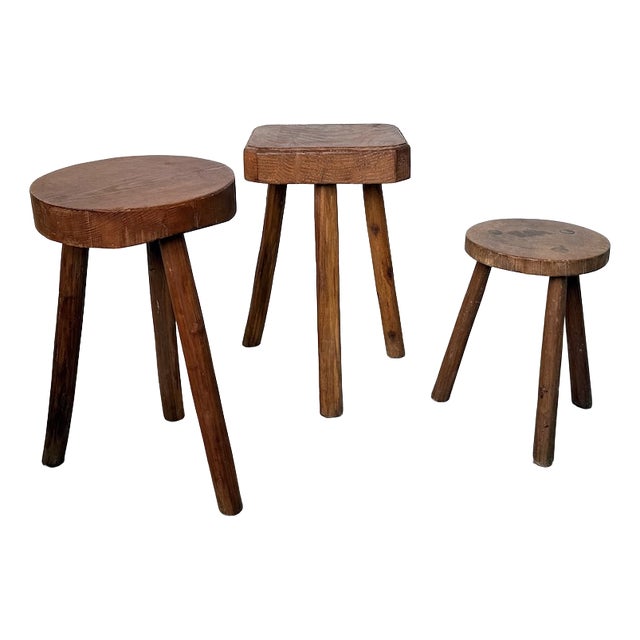 Free-Form Tripod Oak Stools, 1950s, Set of 3 For Sale