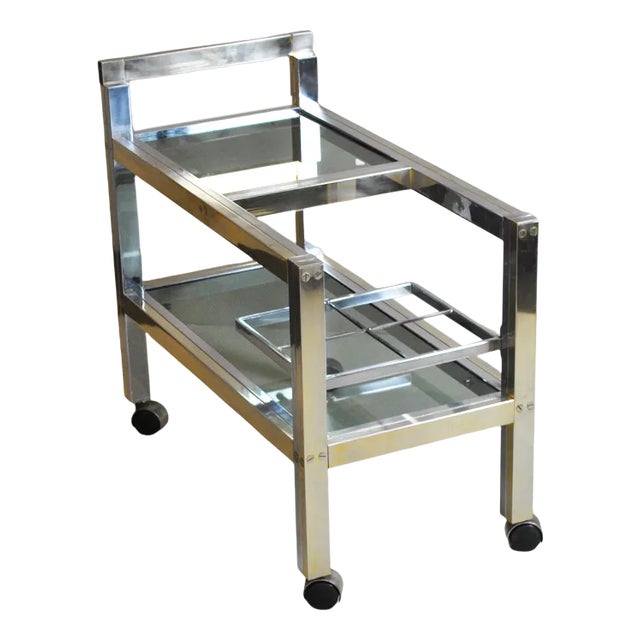 Brass and Steel, Smoked Glass Shelves Liqueurs Bottle Trolley, 1970s For Sale