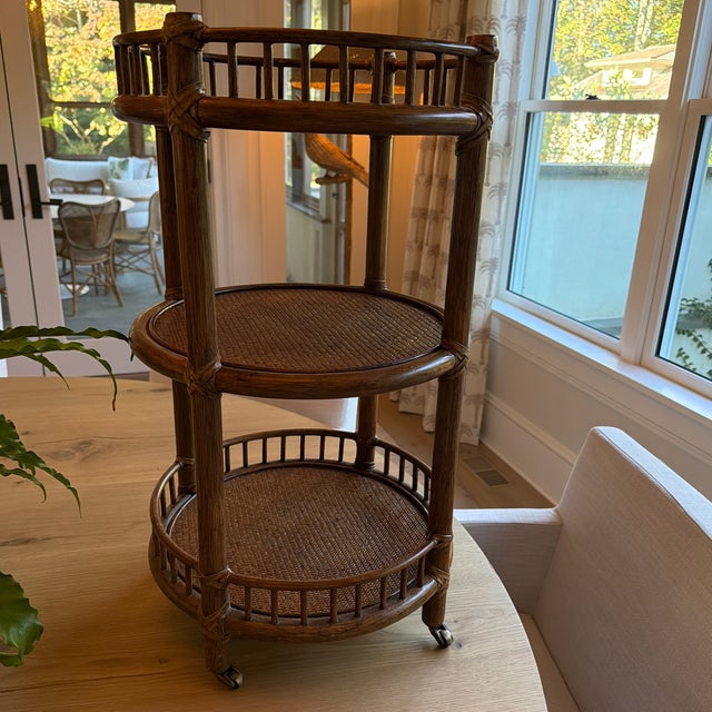 Vintage McGuire Porto Petite Three-Tier Rattan End Table on Casters ...