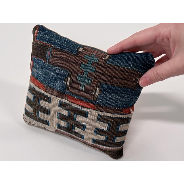 Vintage Turkish Kilim Accent Pillow | Handwoven Wool Decorative Cushion | 7 in X 8 In For Sale In New York - Image 6 of 11