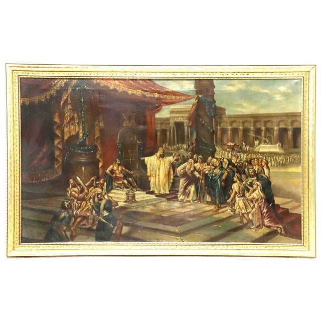 Textile Antique Grand Tour, After Schussele of King Solomon and the Iron Worker, Framed Oil Painting For Sale - Image 7 of 7