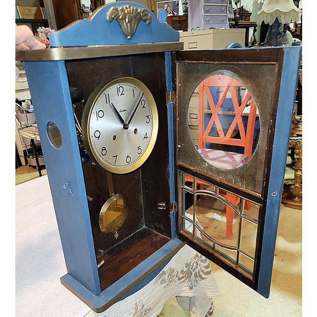 Wood Antique German Wall Clock by Mauthe For Sale - Image 7 of 8