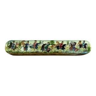 Vintage Persian Lacquer Qalamdan Pen Box With Hand-Painted Horseback Scene For Sale