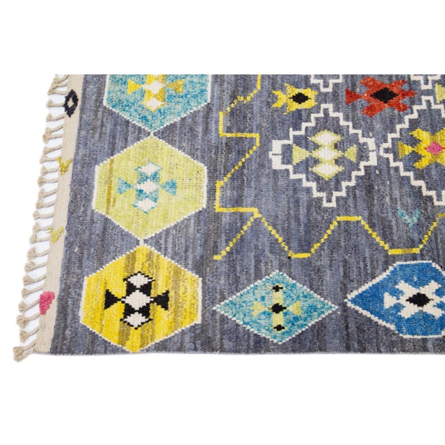 Textile Contemporary Moroccan Style Handmade Gray Wool Rug With Tribal Pattern For Sale - Image 7 of 14