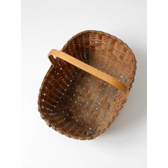 Wood Antique Folk Art Splint Gathering Basket For Sale - Image 7 of 13