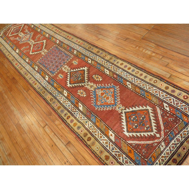 Textile Antique Zabihi Collection Tribal Geometric Persian Runner - 3'4" x 13'2" For Sale - Image 7 of 10