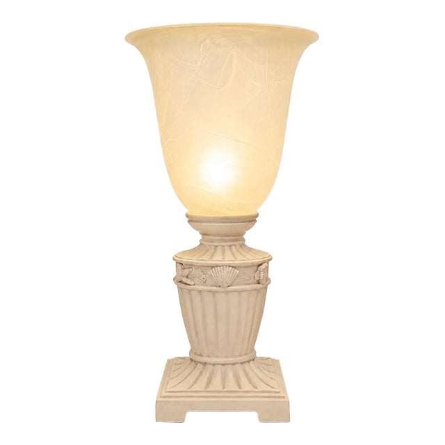 Vintage Neoclassical Urn Table Lamp With Shell & Starfish Motif, Cream Ivory For Sale