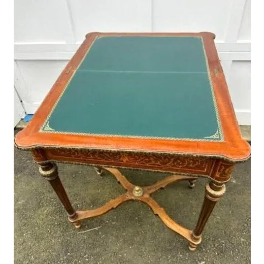 Early 20th Century Antique French Inlaid Game Table With Green Felt For Sale - Image 4 of 6