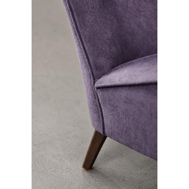 Vintage Scandinavian Modern Oak and Purple Fabric High Back Wing Chair, 1950s For Sale - Image 16 of 18