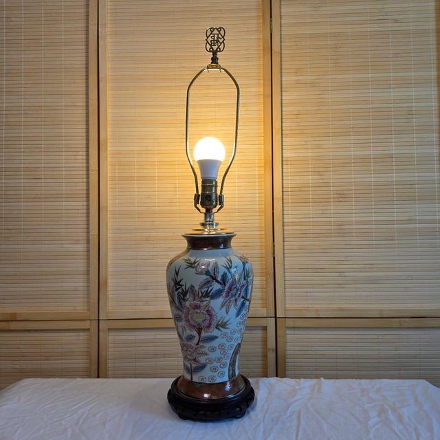 Vintage Famille Rose Porcelain Ginger Jar Table Lamp With Brass Finial For Sale - Image 6 of 17