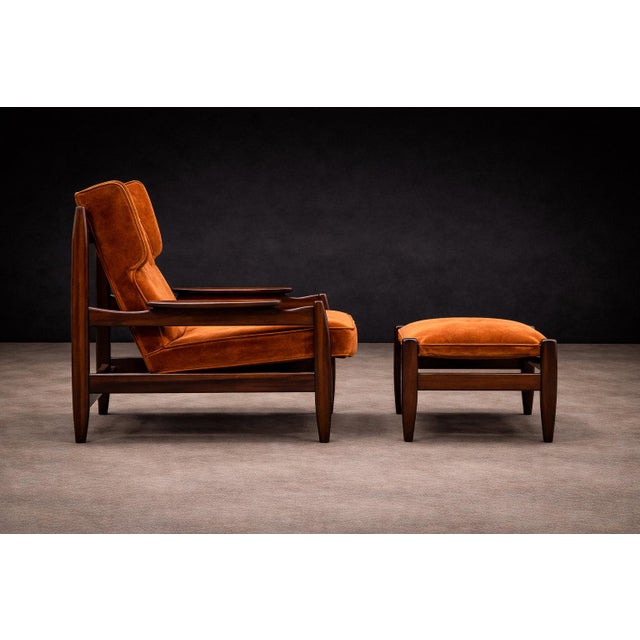 Alexandre Rapoport Brazilian Rosewood Armchair With Ottoman in Burnt Caramel Mohair, Brazil, 1960s For Sale - Image 14 of 17