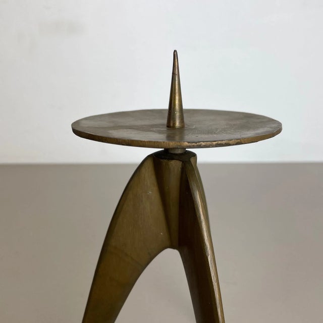 Brutalist German Sculptural Tripod Candleholder in Brass, 1970s For Sale - Image 11 of 16