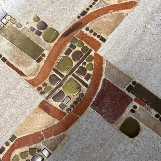 Coffee Table in Travertine with Marble and Brass Inlay by Paul Kingma, 1980 For Sale - Image 9 of 11