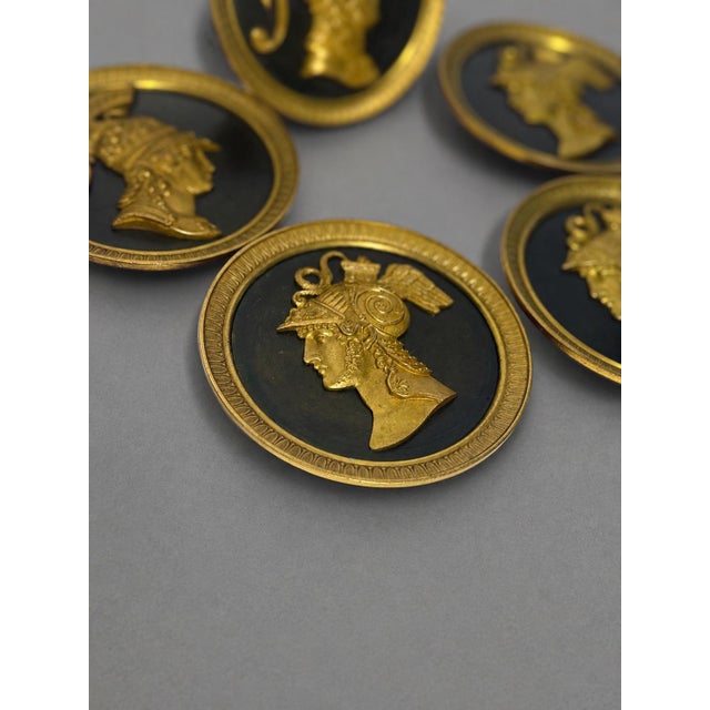 Bronze Set 5, 19th Century French Neoclassical Gilt Bronze Warrior Medallion Tiebacks For Sale - Image 8 of 10
