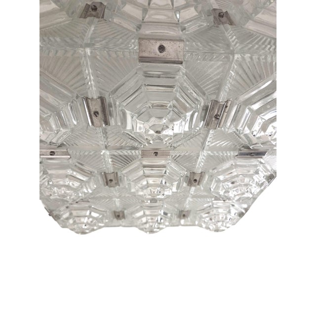 Mid 20th Century Art Deco Revival Geometric Glass Flush Mount /Ceiling Pendant W/ Nickeled Clips For Sale - Image 15 of 16