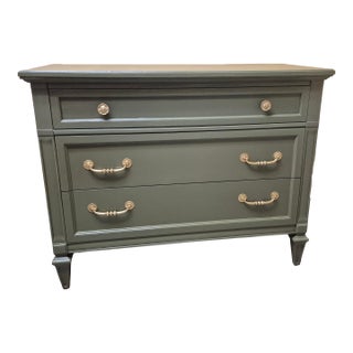 Timeless Vintage Sage Three-Drawer Dresser With Warm Gold Hardware For Sale