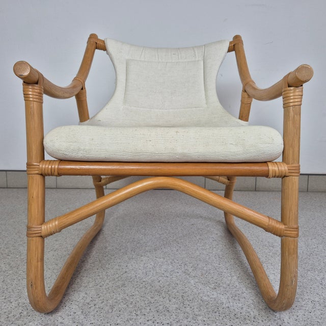 Mid-Century Danish Bamboo and Wool Lounge Chair, 1970s For Sale - Image 9 of 12