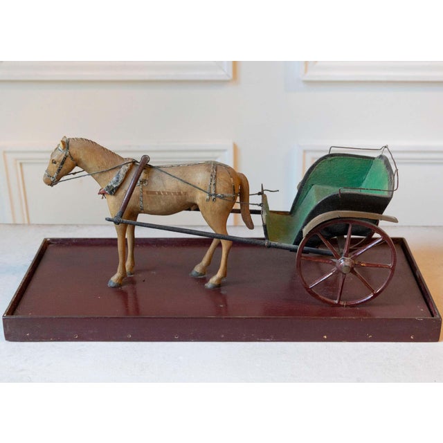 Early 20th-Century Carved Wooden Horse and Carriage Model For Sale - Image 4 of 11