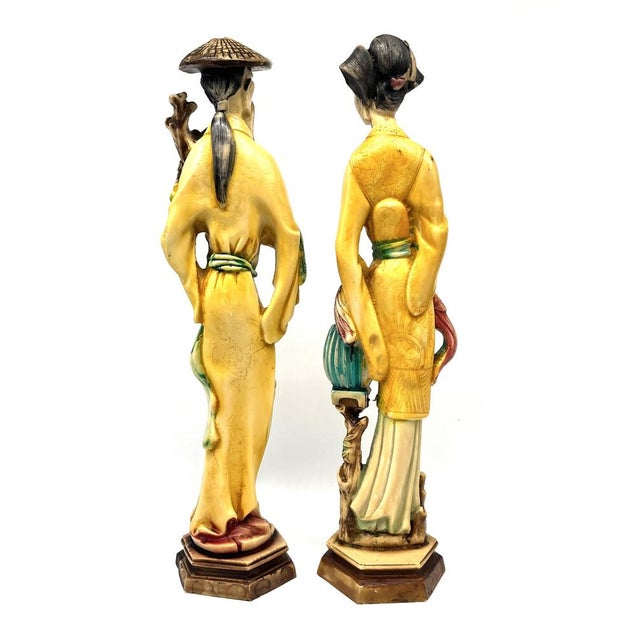 Large Vintage Chinoiserie Sculptural Figures in Resin, 1970s, Set of 2 For Sale - Image 4 of 18