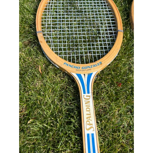 Spalding Pair of Colorful Vintage Wooden Tennis Rackets For Sale - Image 4 of 12