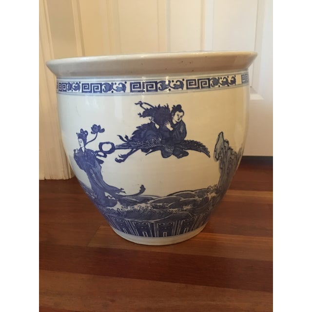 Large heavy Urn depicting a mystical scene with large bonsai tree