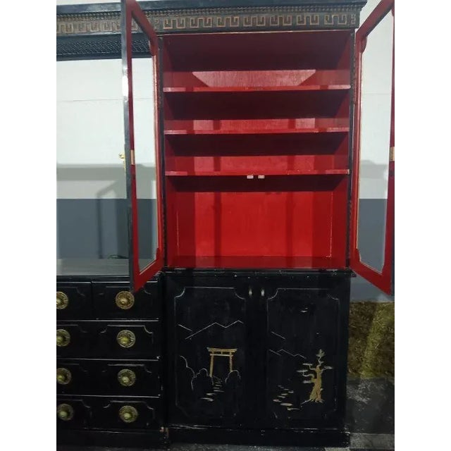 1940's Custom Made Hollywood Regency Dorothy Draper Style Chinoiserie Installed Wall Unit/ Storage/ Dry Bar by Billy Haines For Sale - Image 4 of 12