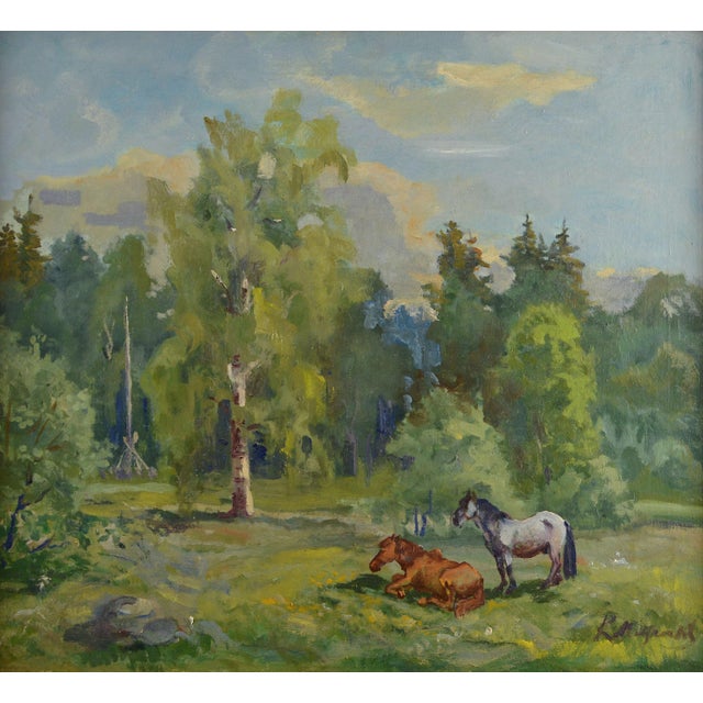 Green Karlis Miesnieks, On the Forest Edge, 1960s, Oil on Canvas, Framed For Sale - Image 8 of 8
