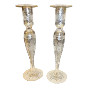 Cut Crystal Candlesticks Circa 1910 English a Pair of 2