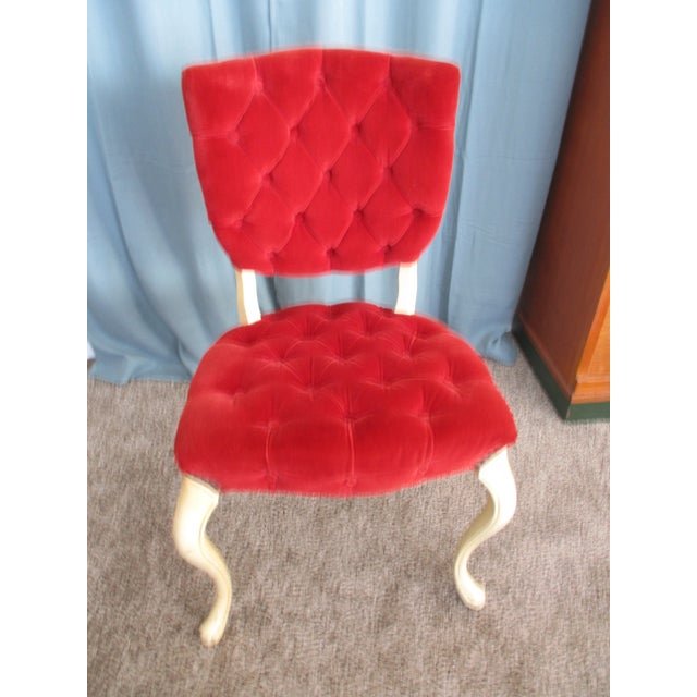 Wood 1950s French Provincial Cream Wood Side Chair in Tufted Red Velvet For Sale - Image 7 of 12