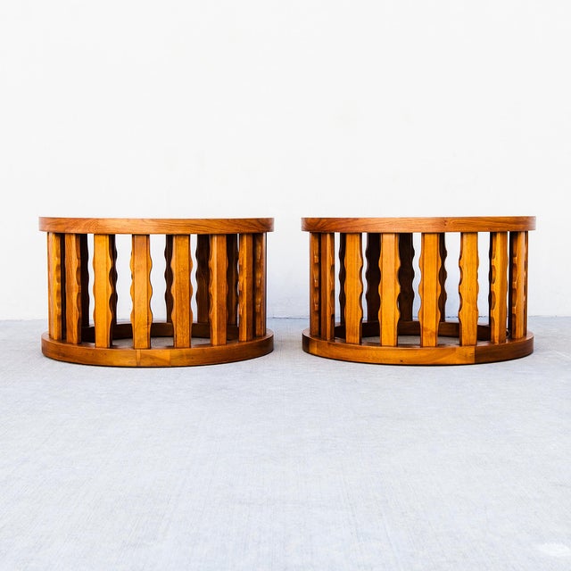 Mid-Century Modern Vintage Mid Century Walnut & Burl Drum Side Tables by Cal Mode For Sale - Image 3 of 15