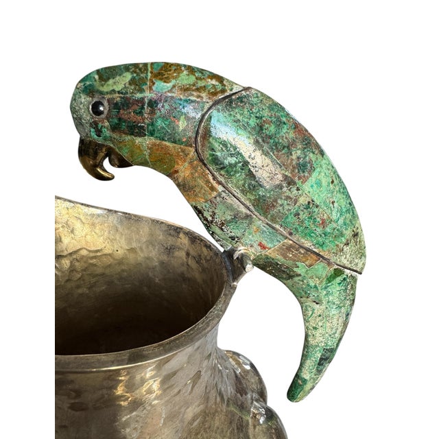 Mid 20th Century Los Castillo Silver Plate Pitcher With Malachite-Inlaid Parrot Handle For Sale In Phoenix - Image 6 of 11