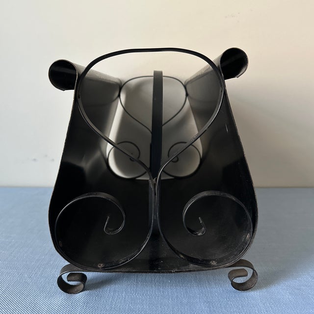 Late 20th Century Hand Painted Tole Equestrian Horse Magazine Rack Black Metal Vintage For Sale In Nashville - Image 6 of 12