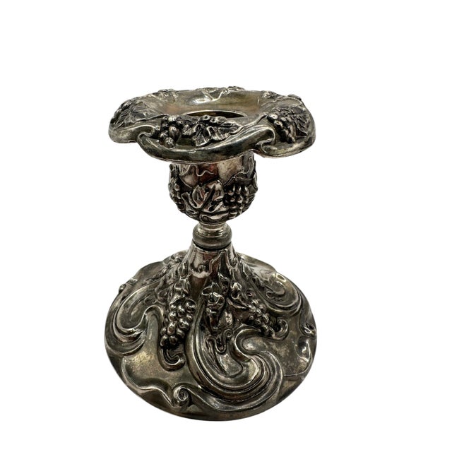 1970s Vintage Godinger Silver-Plate Candlesticks With Boroque Grape and Scroll Design - A Pair For Sale - Image 5 of 12