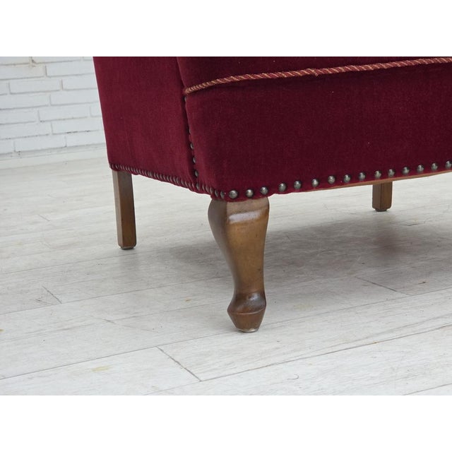 Red Danish Highback Wingback Armchair in Cherry-Red Velour, 1960s For Sale - Image 8 of 18