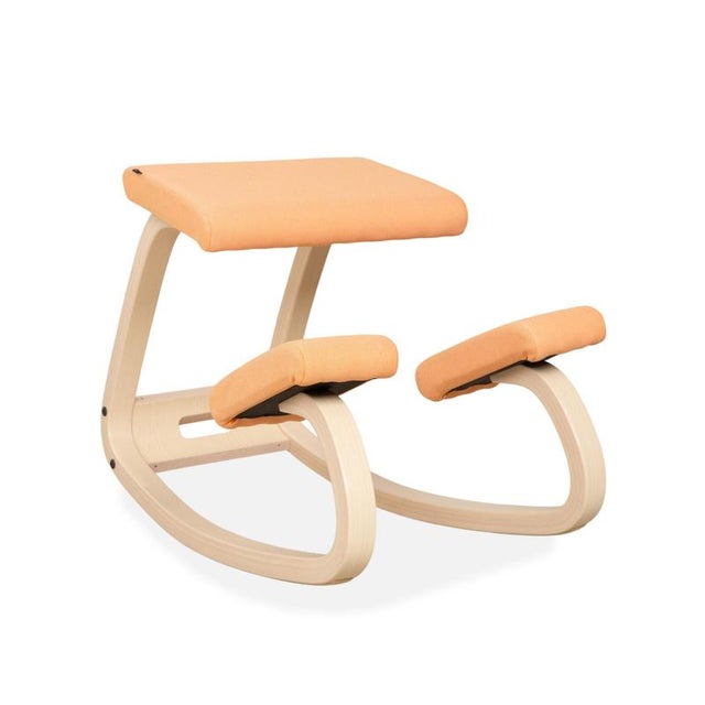 Ash and Fabric Variable Stools in Apricot and Black by Peter Opsvik for Varier, Set of 2 For Sale - Image 5 of 18