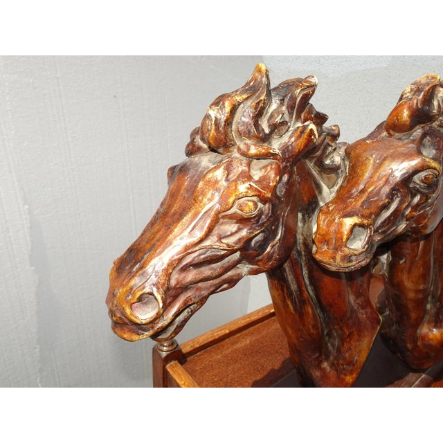 Large Vintage Table Top Three Galloping Horses Statue - Room Decor For Sale - Image 9 of 12