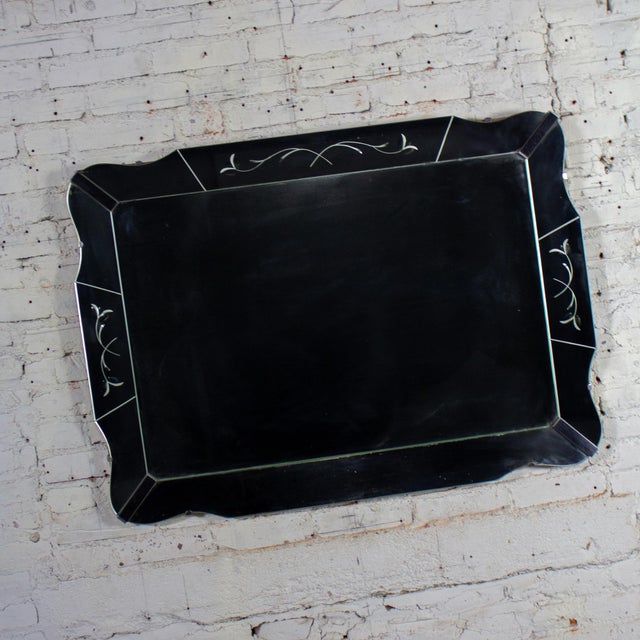 1930-1950’s Art Deco Large Wall Mirror Rectangular W/Curved Sides & Etched Venetian Glass For Sale - Image 14 of 18