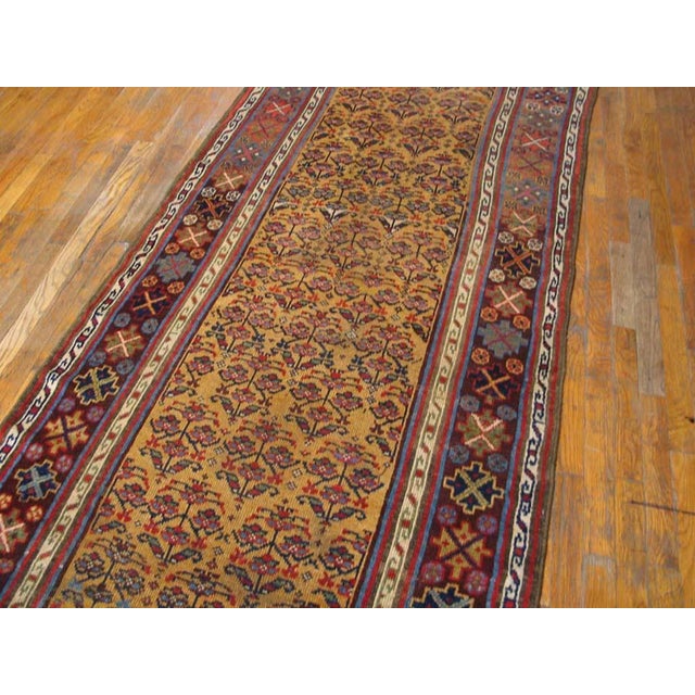 Tribal 1880s Yellow Geometric Antique Nw. Persian Kurdish Rug 3'10" X 13'7" Handknotted Wool Carpet For Sale - Image 3 of 6