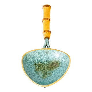 Portable Painted Brass Ashtray with Bamboo, 1950s For Sale