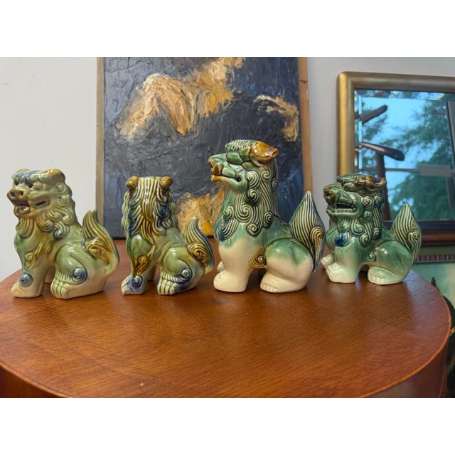 Vintage Mid-Century Ceramic Polychrome Foo Dogs - Set of 4 For Sale In Charleston - Image 6 of 8