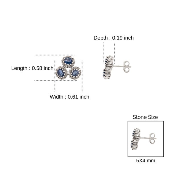 Vintage-Inspired Sapphire & Diamond Earrings- Solid Silver Fine Jewelry- A Pair For Sale - Image 9 of 13