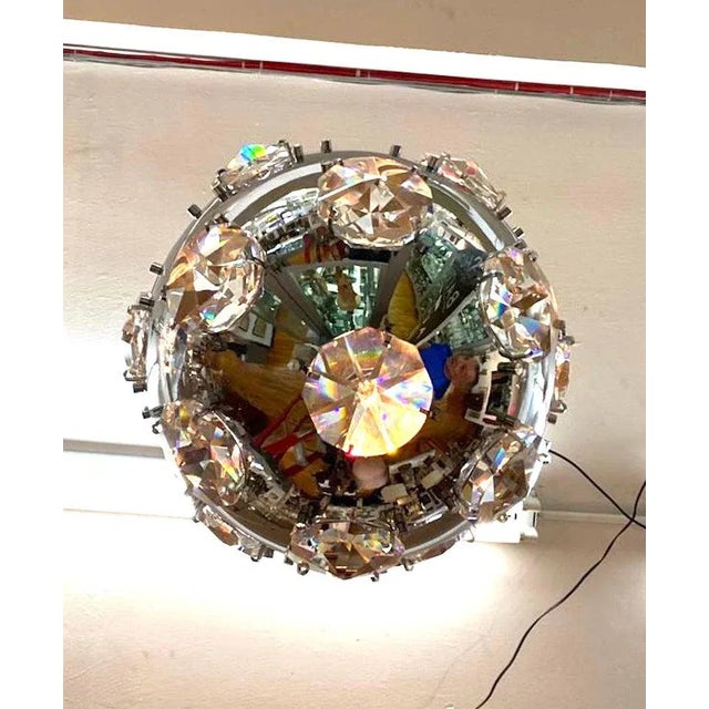 Italian 1970s Chrome Globe & Crystal Pendant Light Manner of Oscar Torlasco For Sale - Image 9 of 9