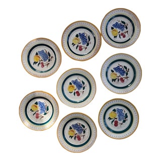 Vintage Stangl Terra Rose Fruit Dinner Plates 10 Inch Hand Painted Pottery - Set of 8 For Sale
