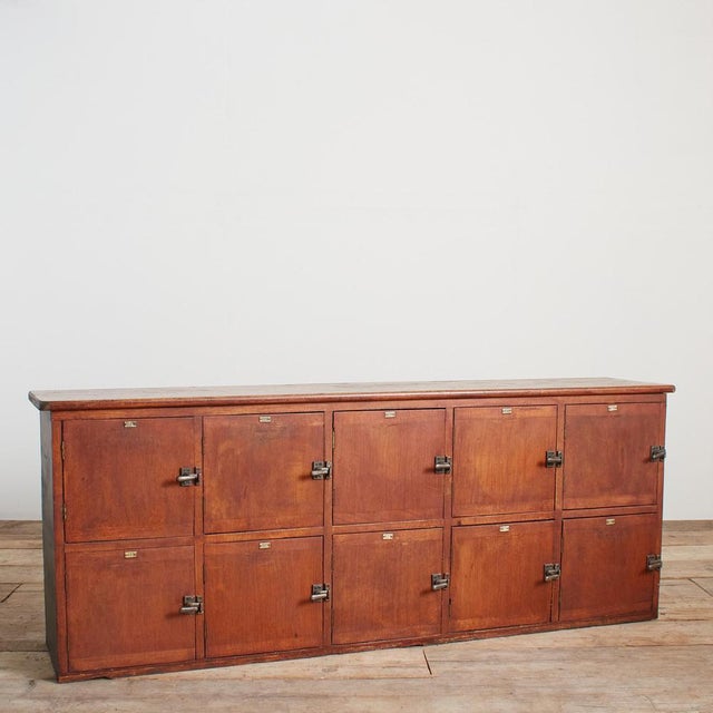 Vintage Bank of School Gym Wooden Storage Locker Sideboard, 1950s For Sale - Image 14 of 14