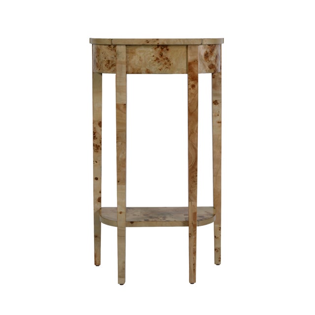 Spritely Home Accent Furniture Wendell 17.5 in. W Demilune Wood Console Table with Lower Open Shelf, Light Burl For Sale - Image 4 of 8