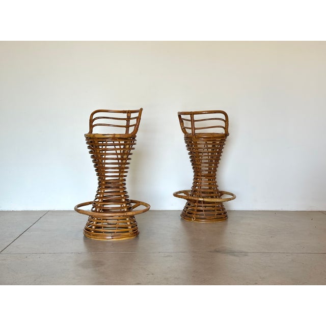 Pair of 70's bamboo bar stools