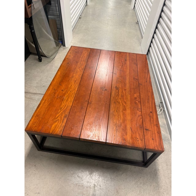 Ralph Lauren industrial coffee table, large, sturdy with a beautiful wood top.